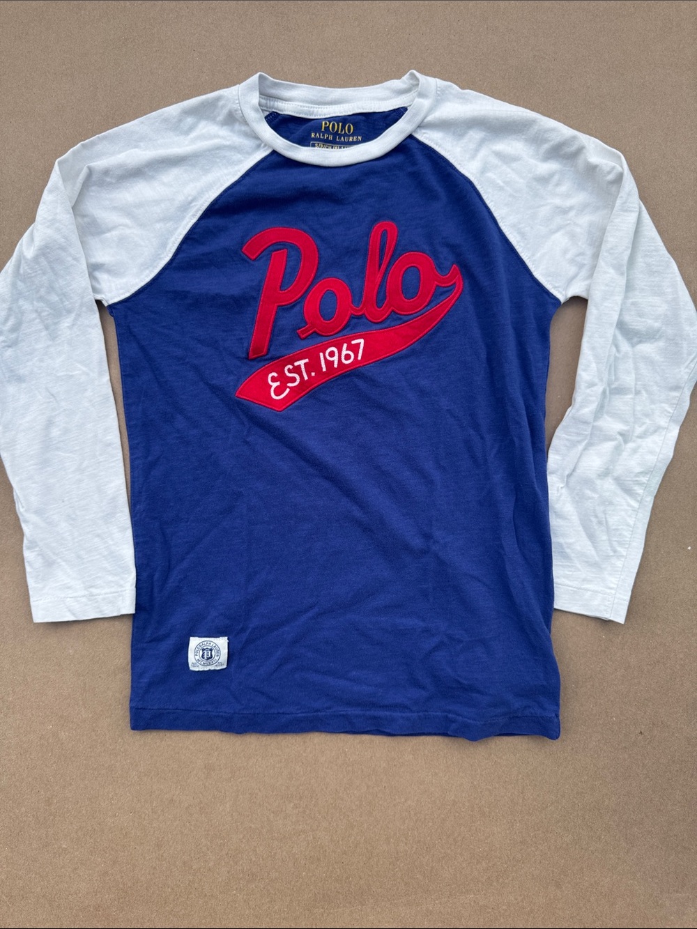 Polo by Ralph Lauren Navy & White Long-Sleeve Raglan Tee with Red Logo